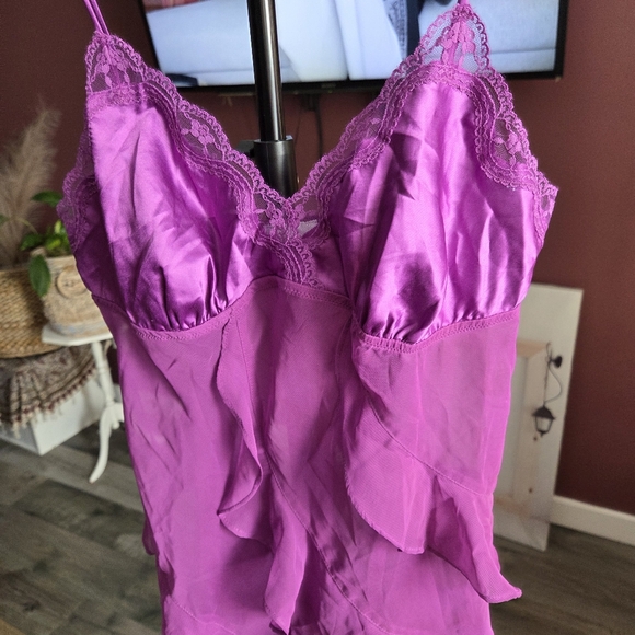 Purple Sheer Mesh Ruffle Babydoll Cami Top Gothic Boho Festival Y2K - Picture 3 of 6